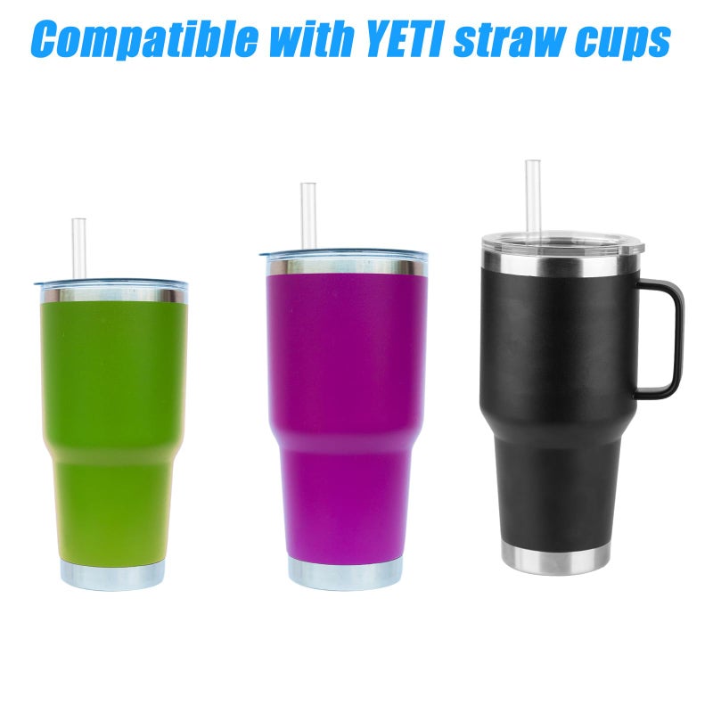 PEUTIER 4pcs 10.63 Inch Reusable Straws for YETI 42oz Cups, Clear Drinking Straws Plastic Straws Replacement for Tumblers with Straw Cleaner Brush & 4pcs Straw Stoppers Topper Cover - Image 3